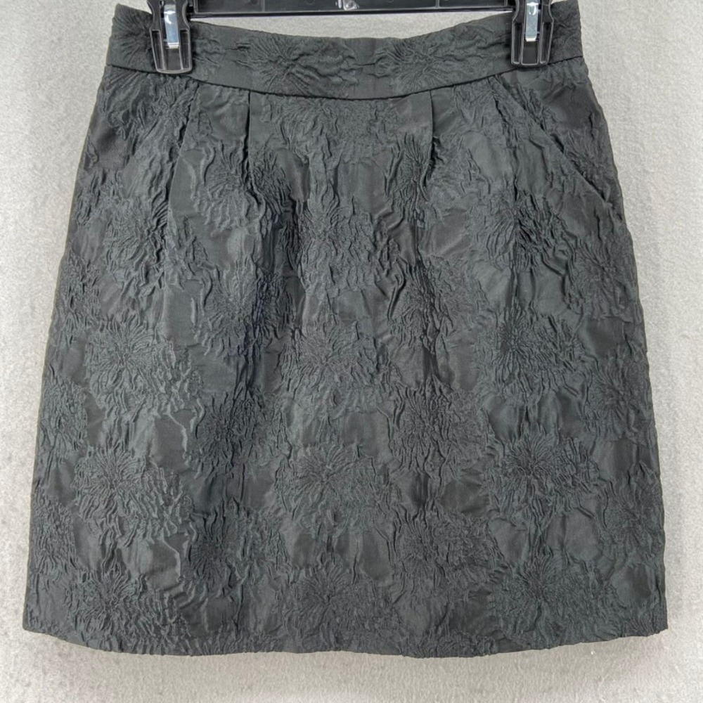 NWT H&M Skirt Sz 8 Black Floral Textured‎ Mini Pockets Gold Zipper Lined